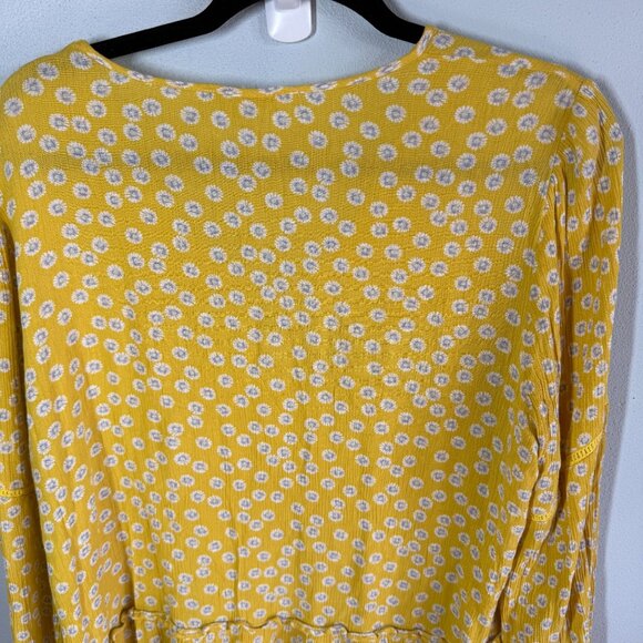 Pleione Yellow Floral Tiered V-Neck Blouse Womens Large Boho Peasant Relaxed - Picture 5 of 12